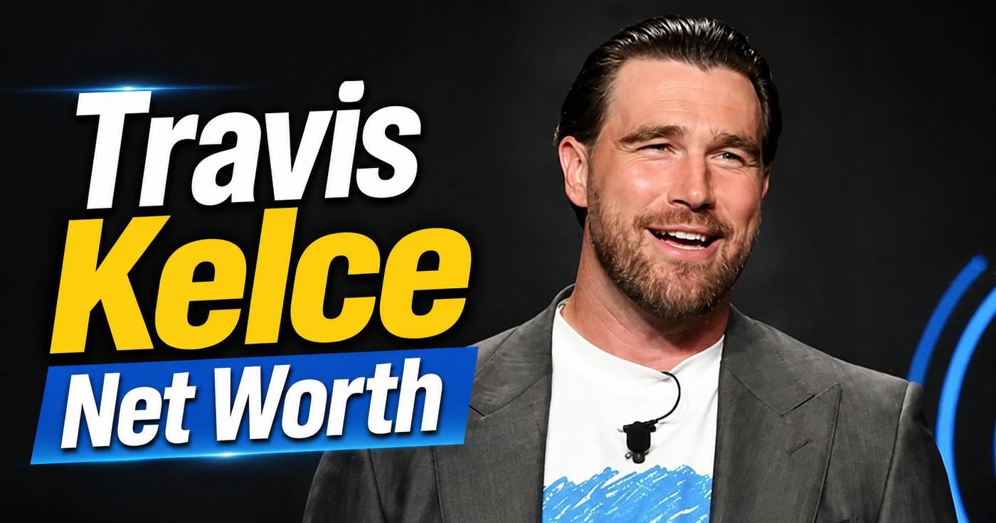 Travis Kelce wearing a blue suit at the CMT Music Awards